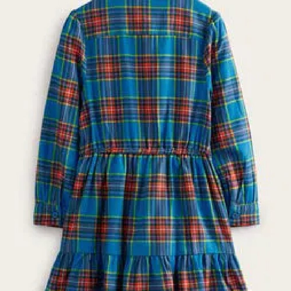 Mini Boden Girls Plaid Flannel Dress Size 8/9 in Blue - Picture 3 of 5